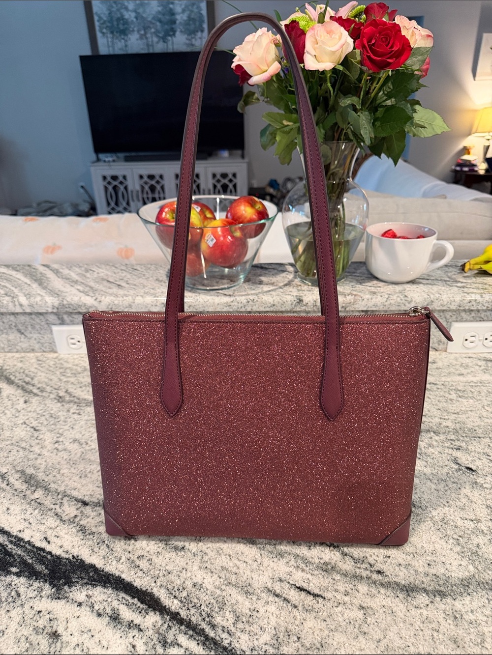 Kate Spade glitter tote in burgundy sparkle - Picture 3 of 14